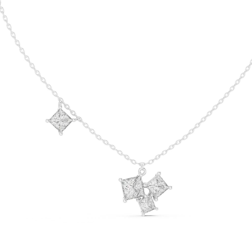 silver Dainty Diamond Cluster Pendant
