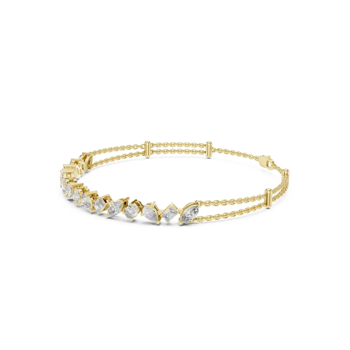 silver Multi-Shape Diamond Gold Bracelet