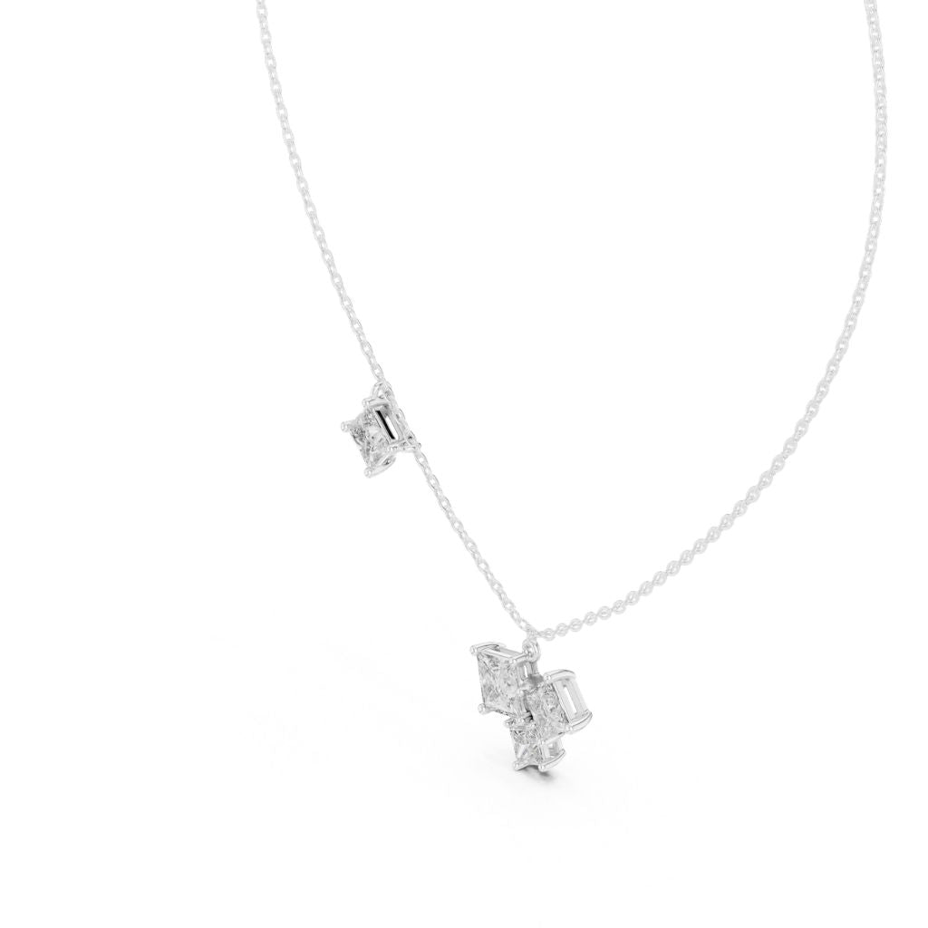 silver Dainty Diamond Cluster Pendant