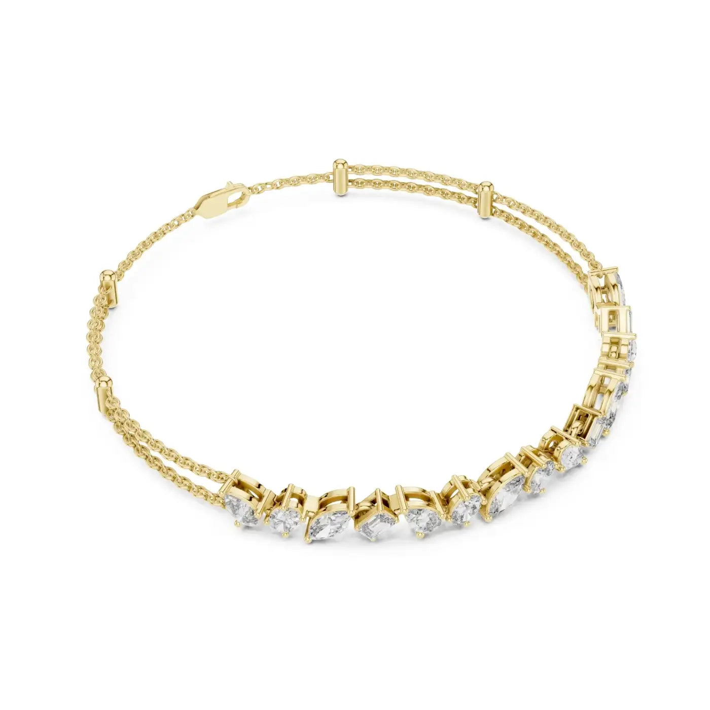 silver Multi-Shape Diamond Gold Bracelet