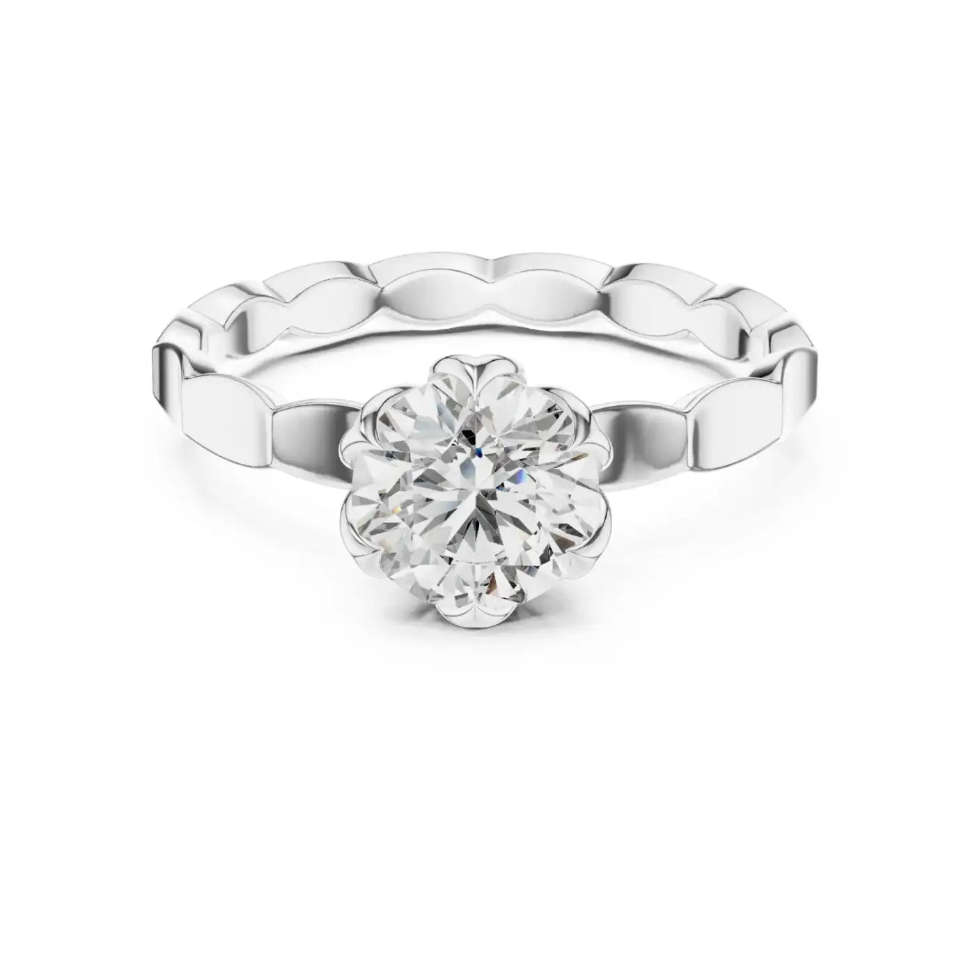 silver Classic Flower-Cut Diamond Ring