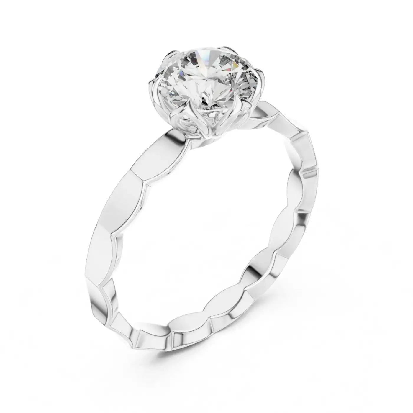 silver Classic Flower-Cut Diamond Ring