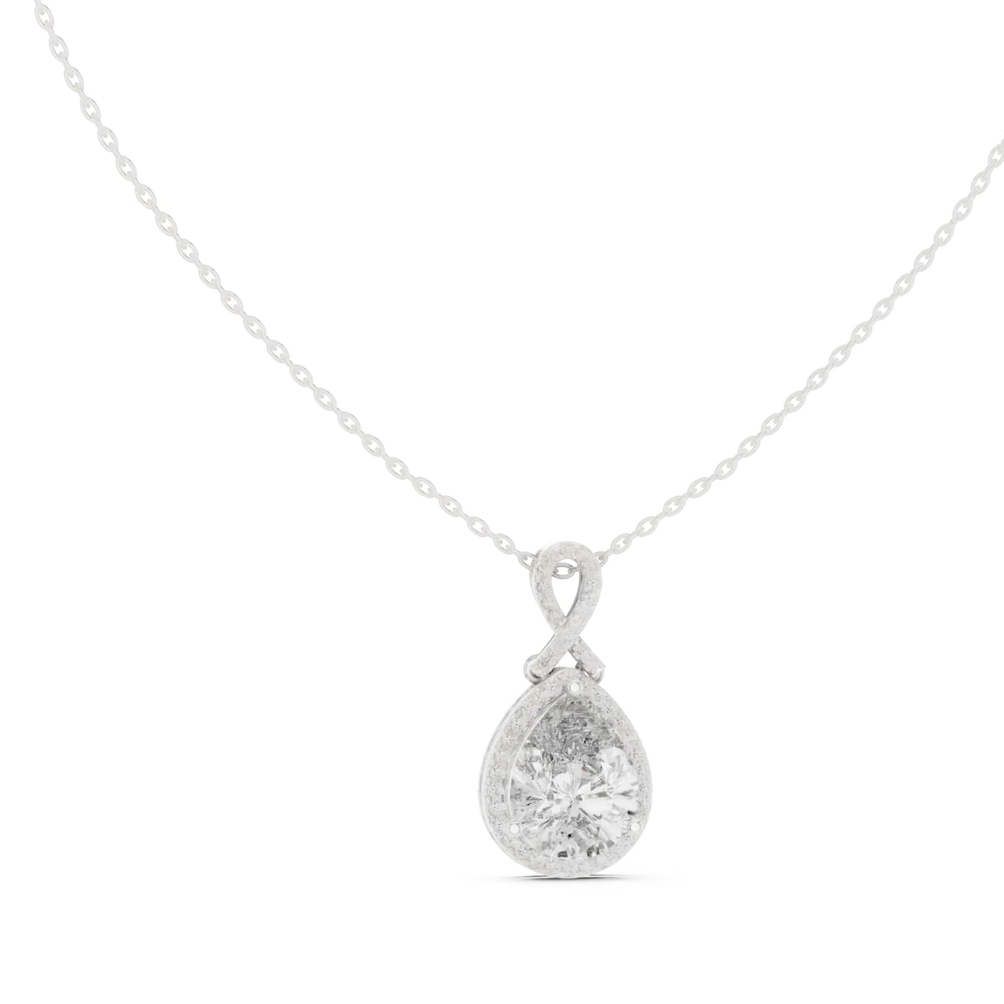 silver Pear Halo Diamond Pendant