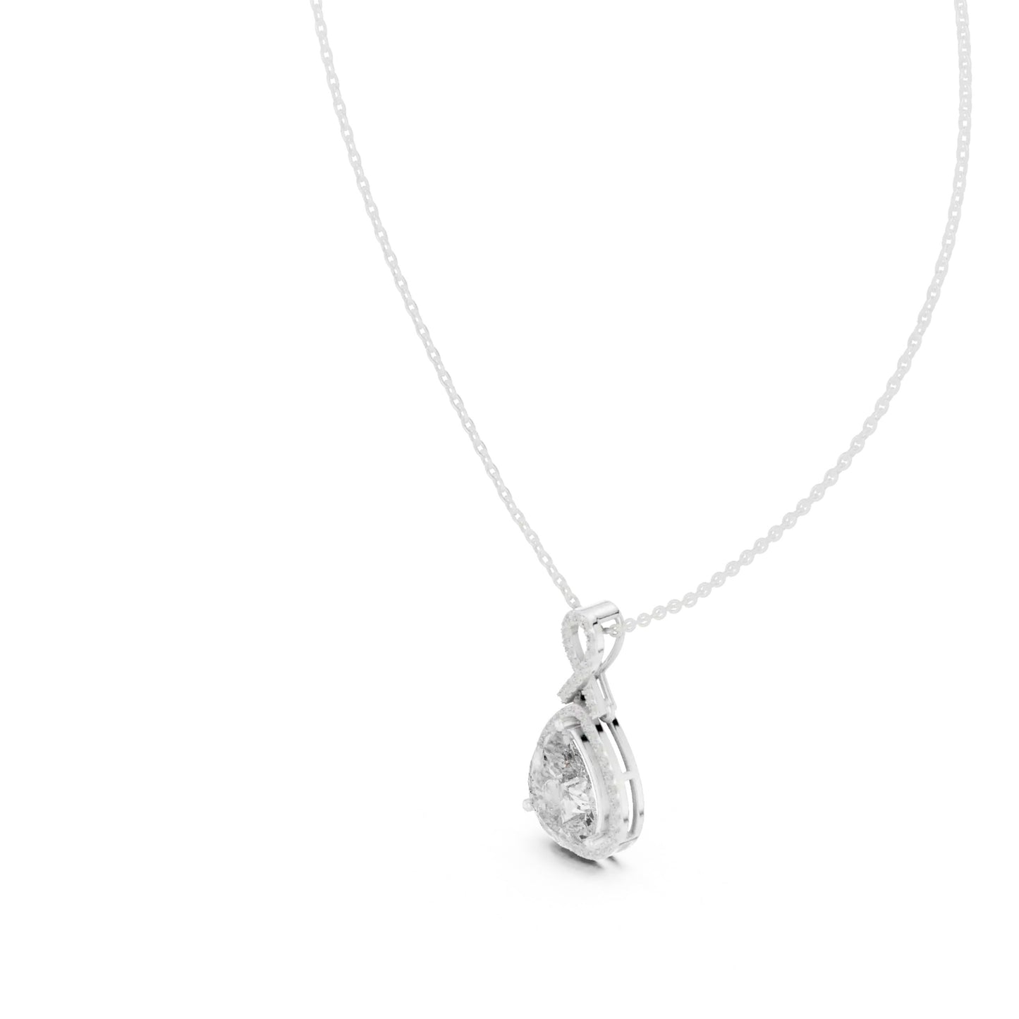 silver Pear Halo Diamond Pendant