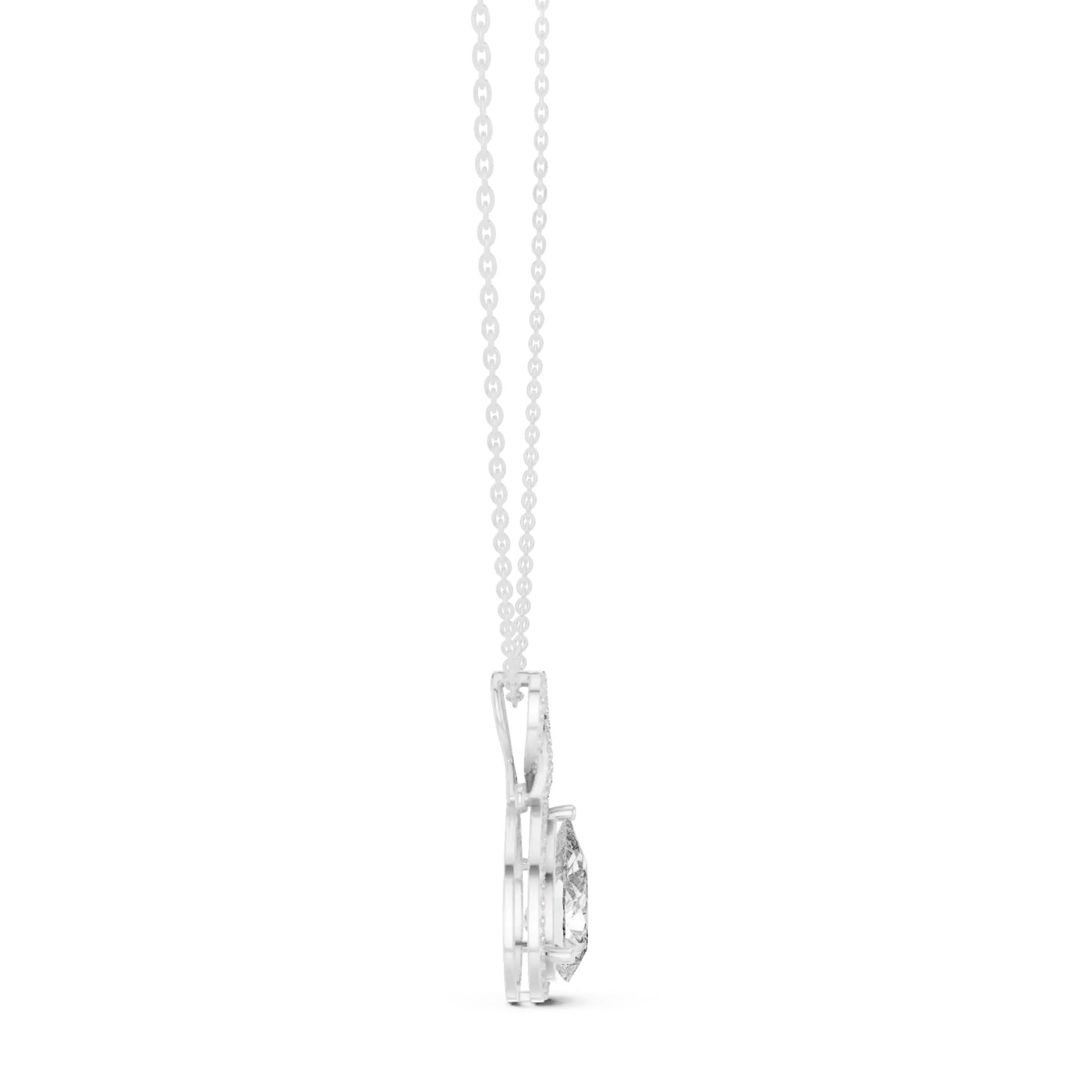 silver Pear Halo Diamond Pendant