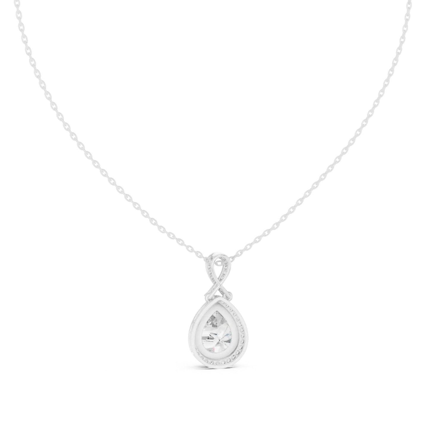 silver Pear Halo Diamond Pendant