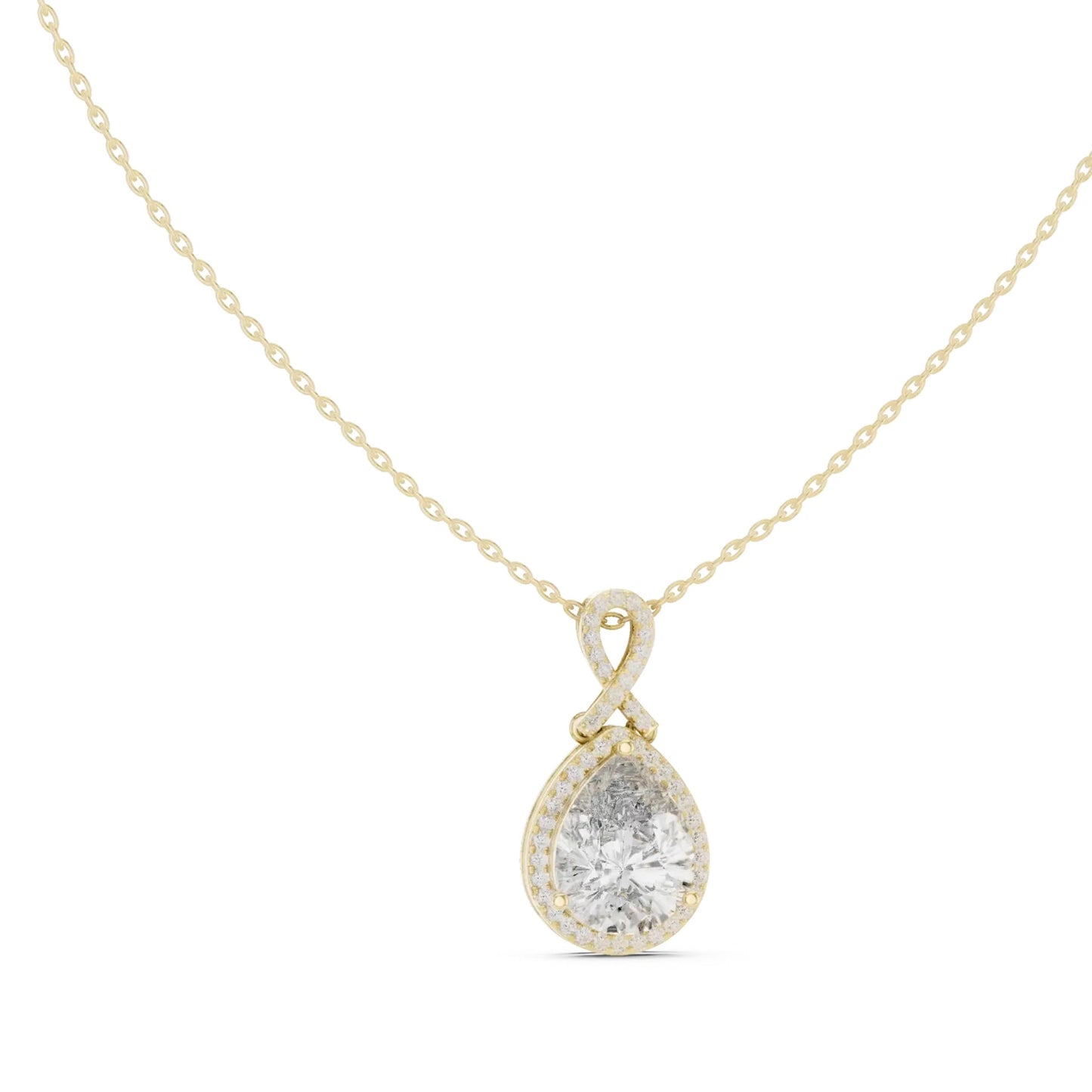 silver Pear Halo Diamond Pendant