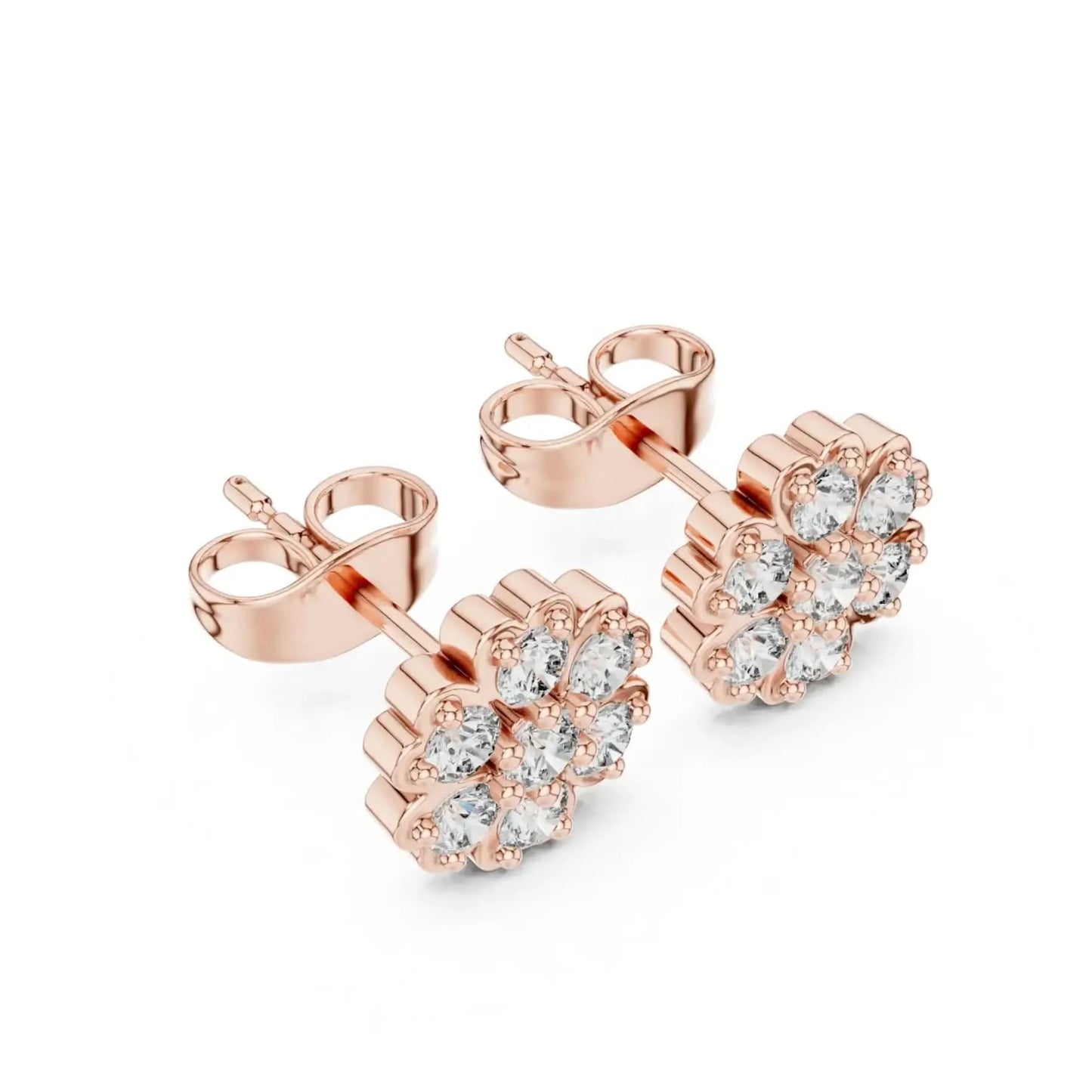 silver Crystal Flower Stud Earrings