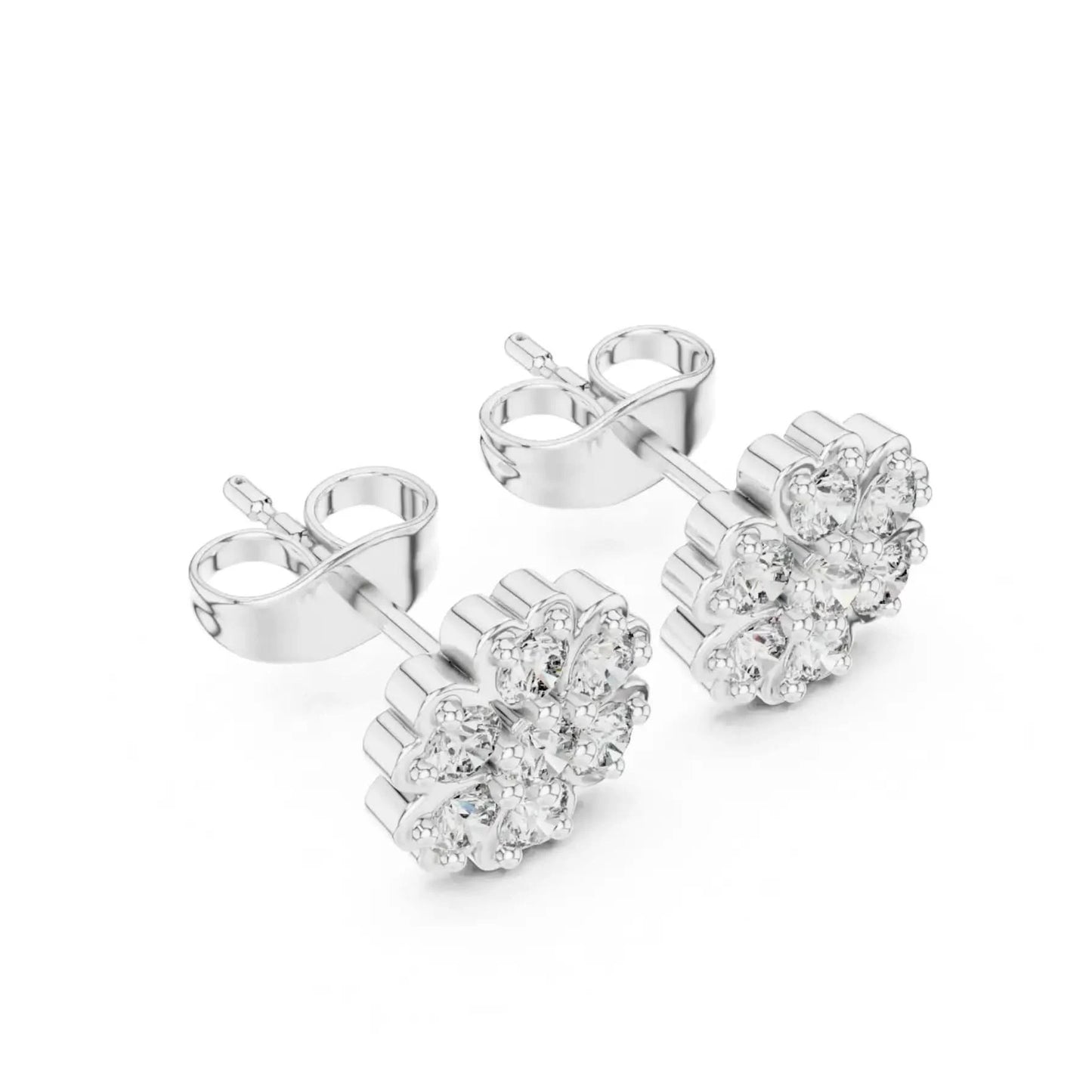 silver Crystal Flower Stud Earrings