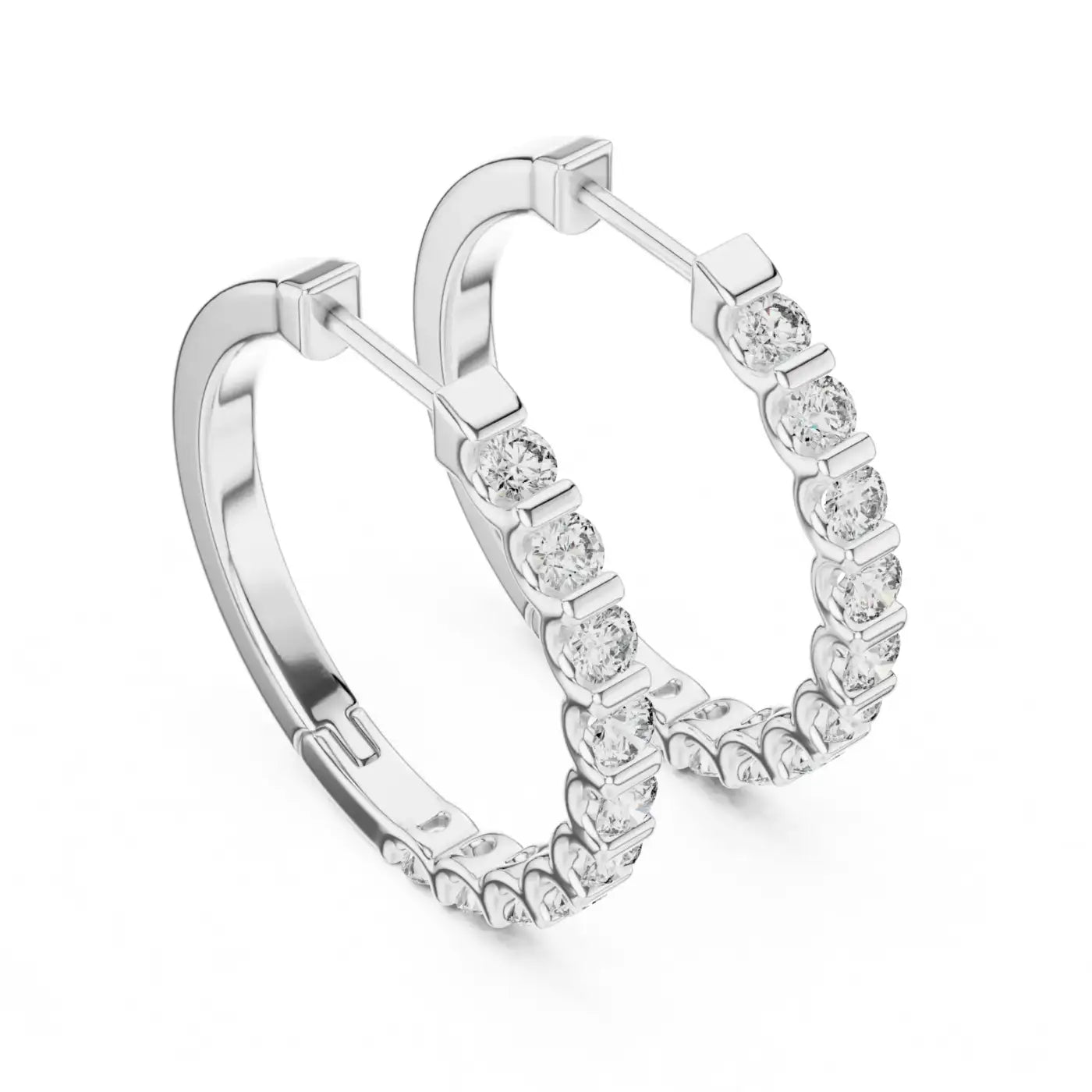 silver Everyday Glam Diamond Hoop Earrings