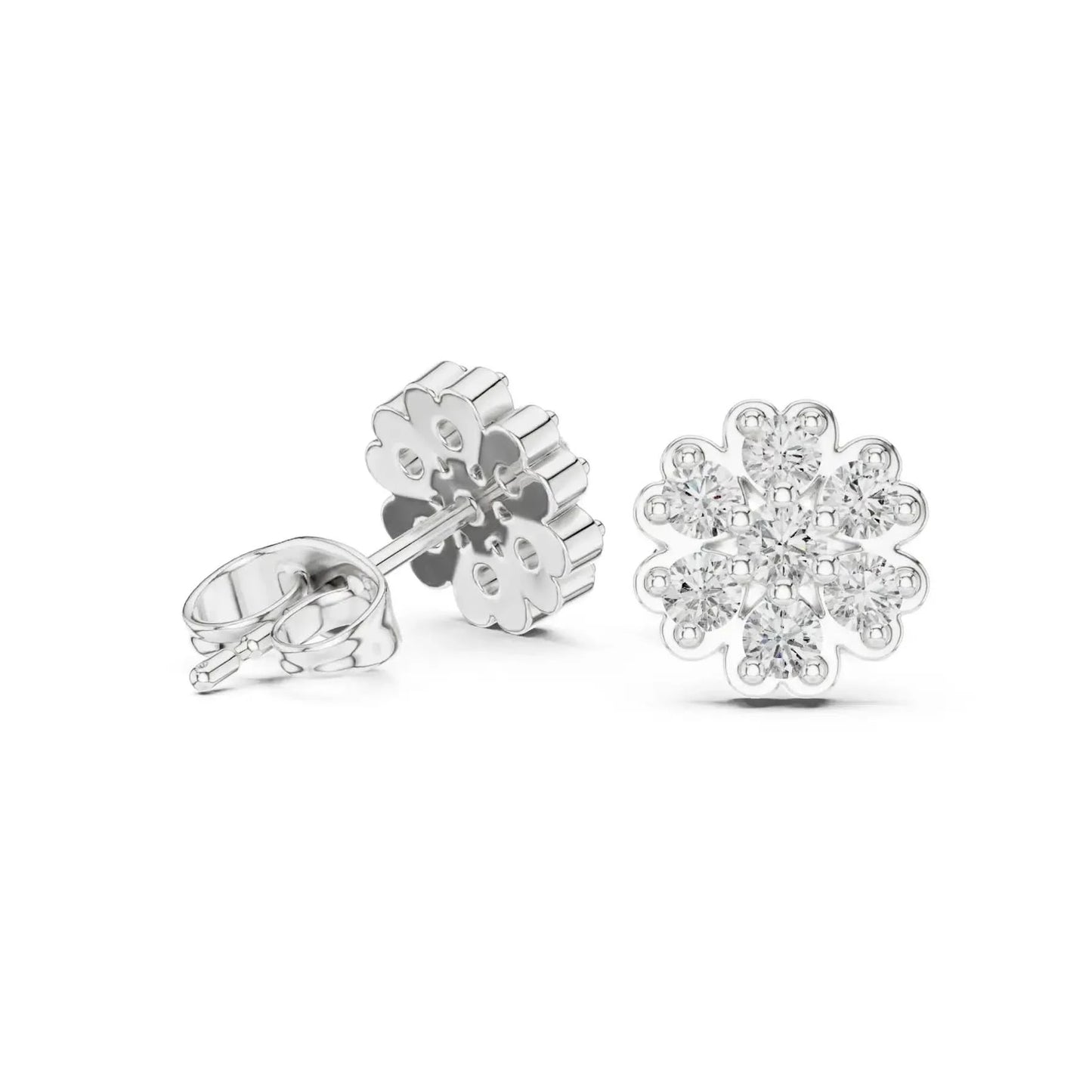silver Crystal Flower Stud Earrings