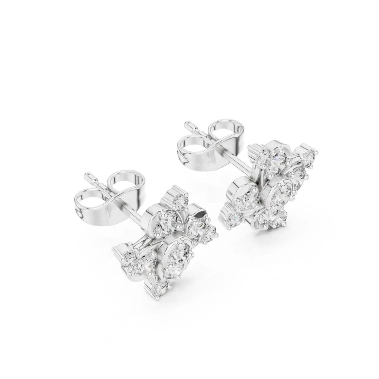 silver Floral Cluster Stone Earrings