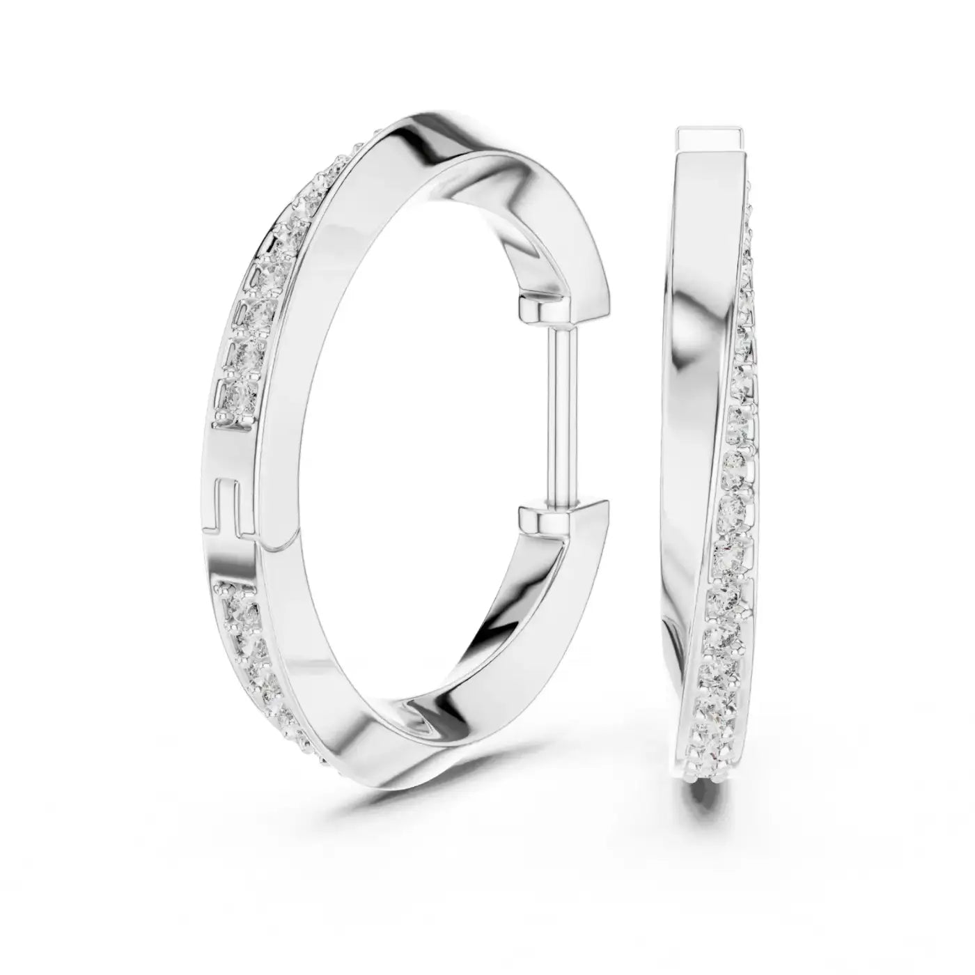 silver Classic Diamond Hoops