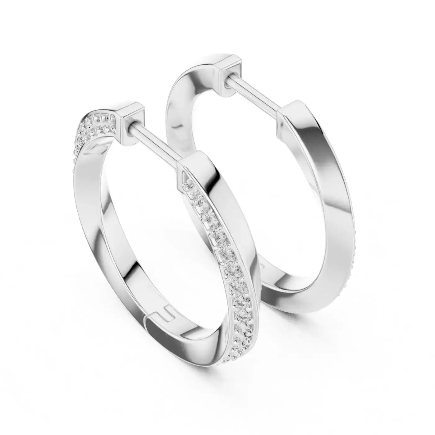 silver Classic Diamond Hoops