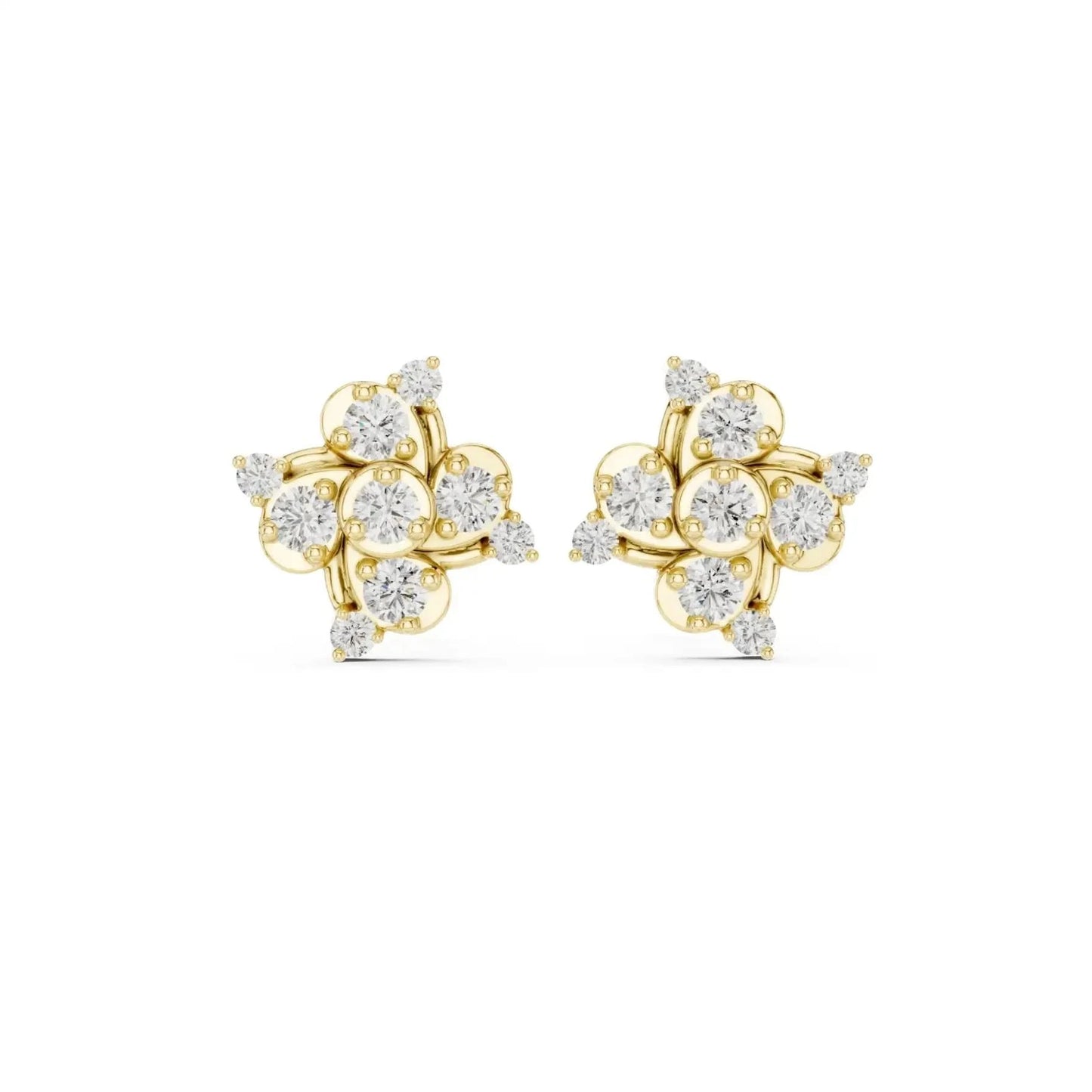 silver Floral Cluster Stone Earrings