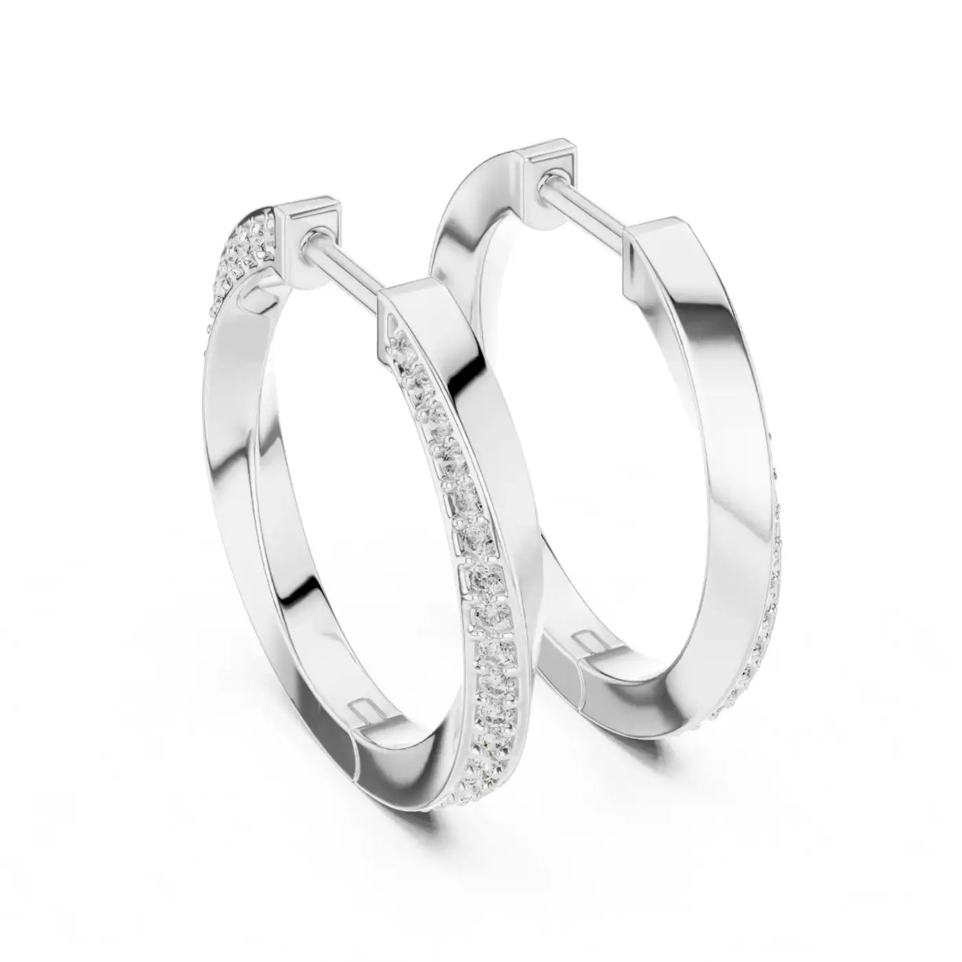 silver Classic Diamond Hoops