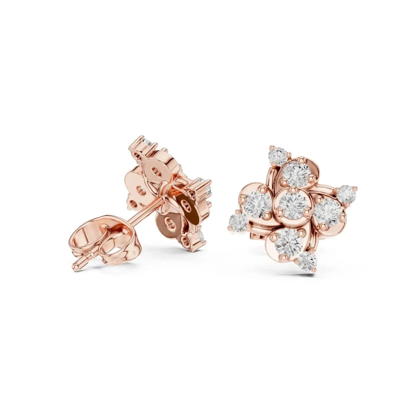 silver Floral Cluster Stone Earrings