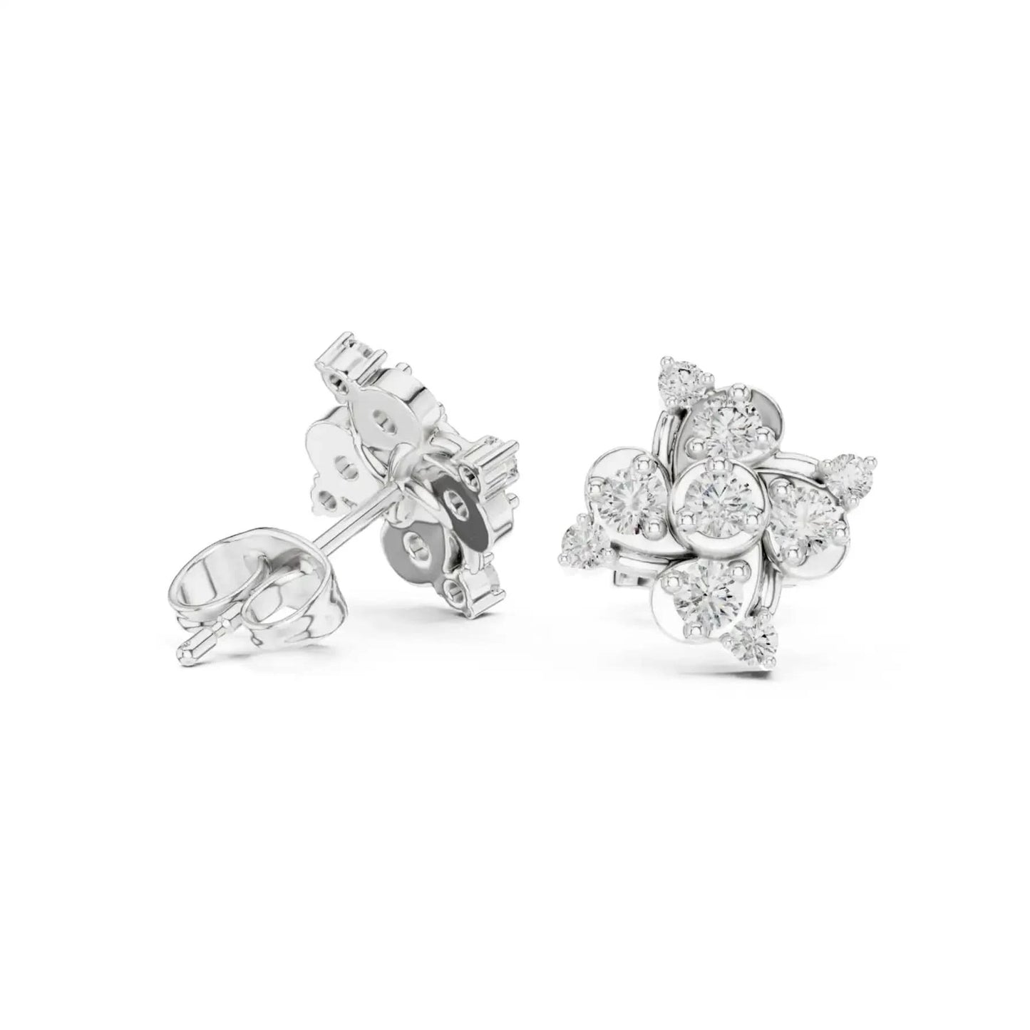 silver Floral Cluster Stone Earrings