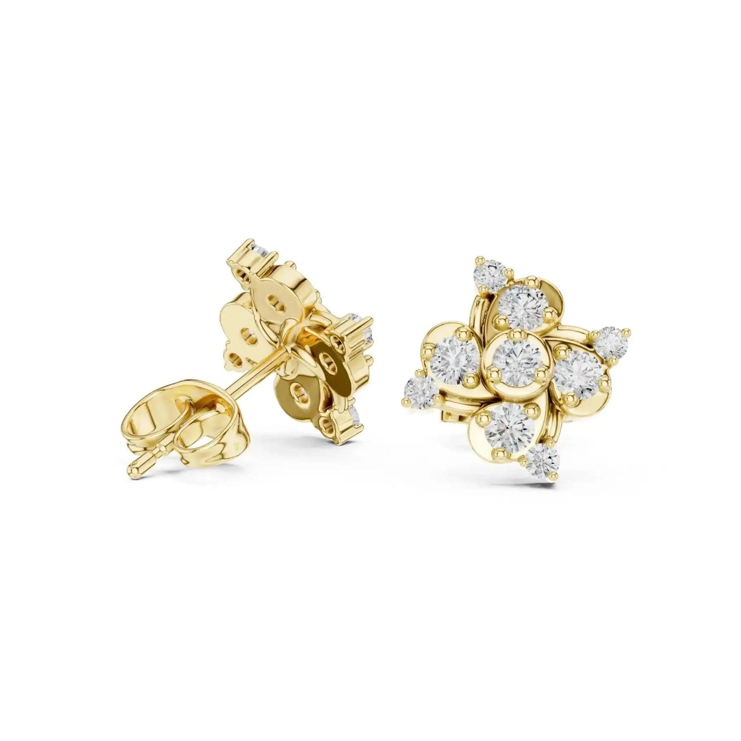 silver Floral Cluster Stone Earrings