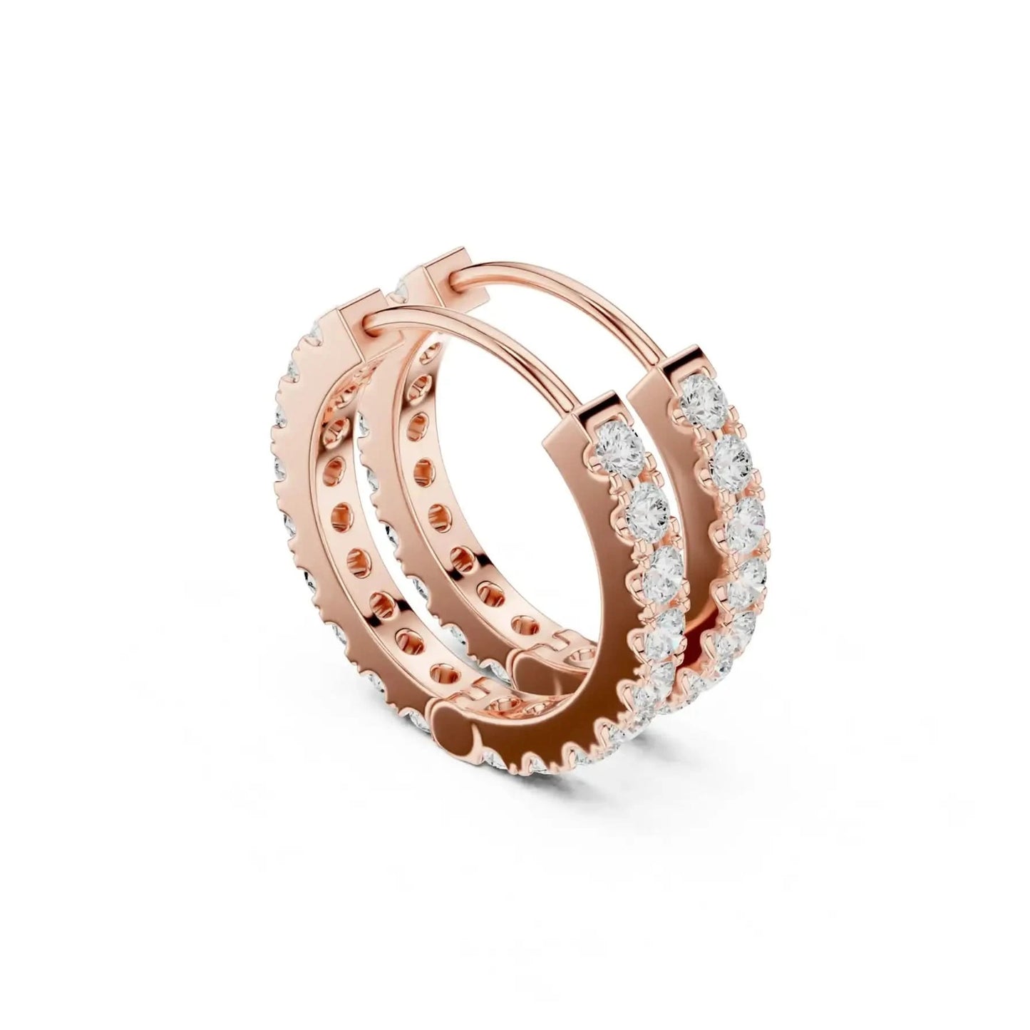 silver Diamond Studded Rose Gold Hoops