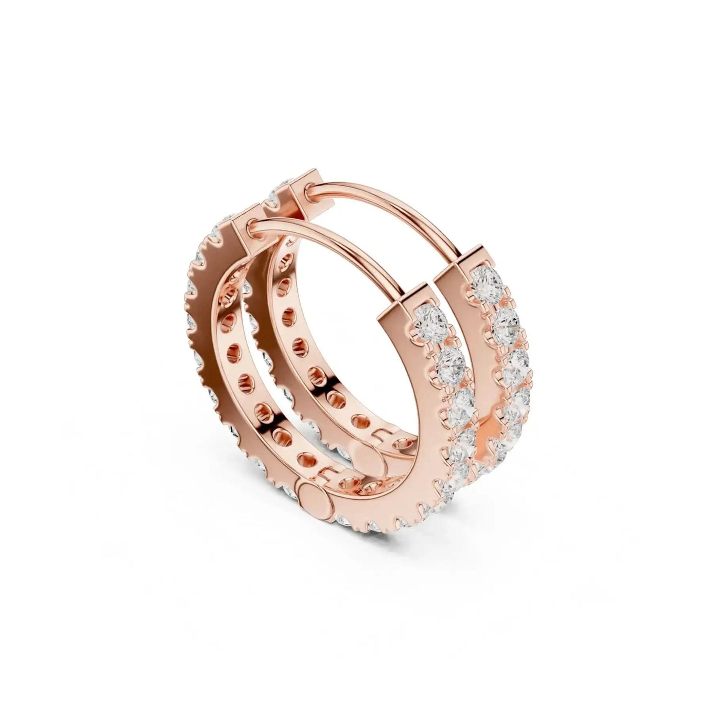 silver Diamond Studded Rose Gold Hoops