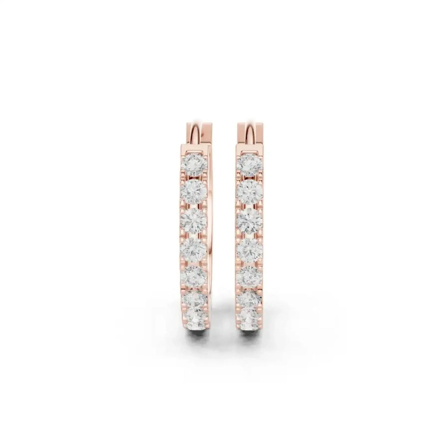 silver Diamond Studded Rose Gold Hoops