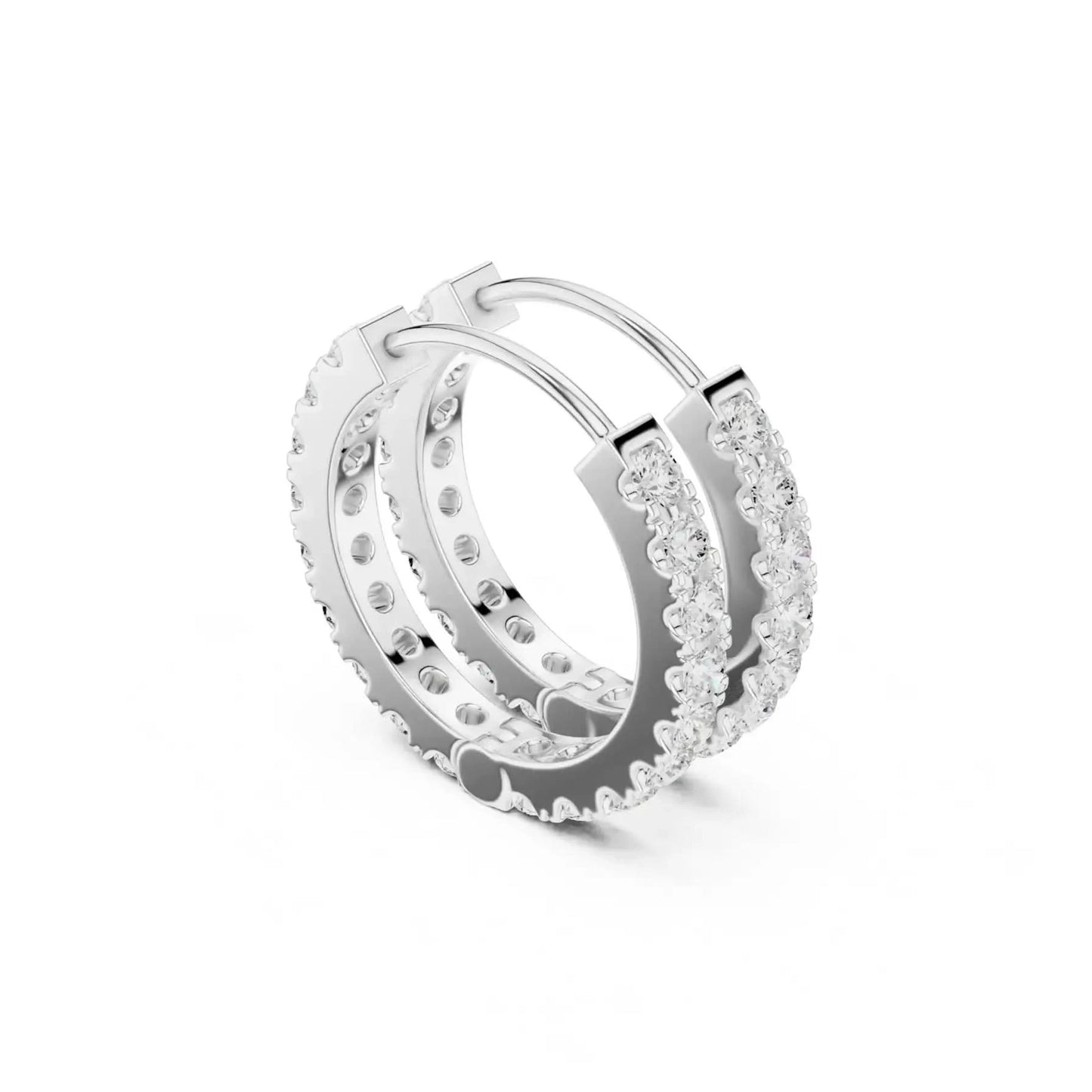 silver Diamond Studded Rose Gold Hoops