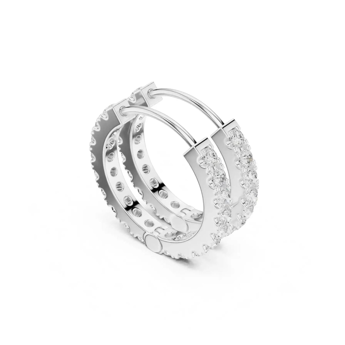 silver Diamond Studded Rose Gold Hoops