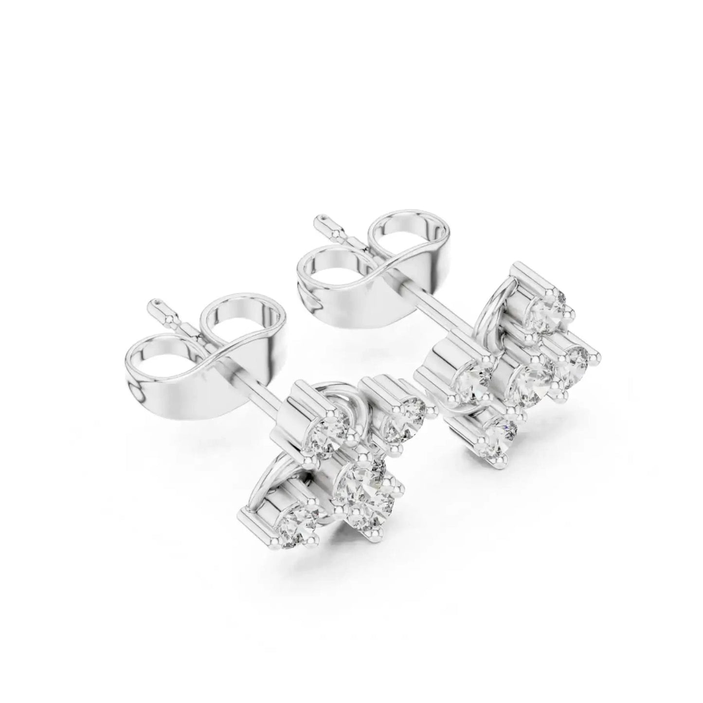 silver Diamond Swirl Stud Earrings