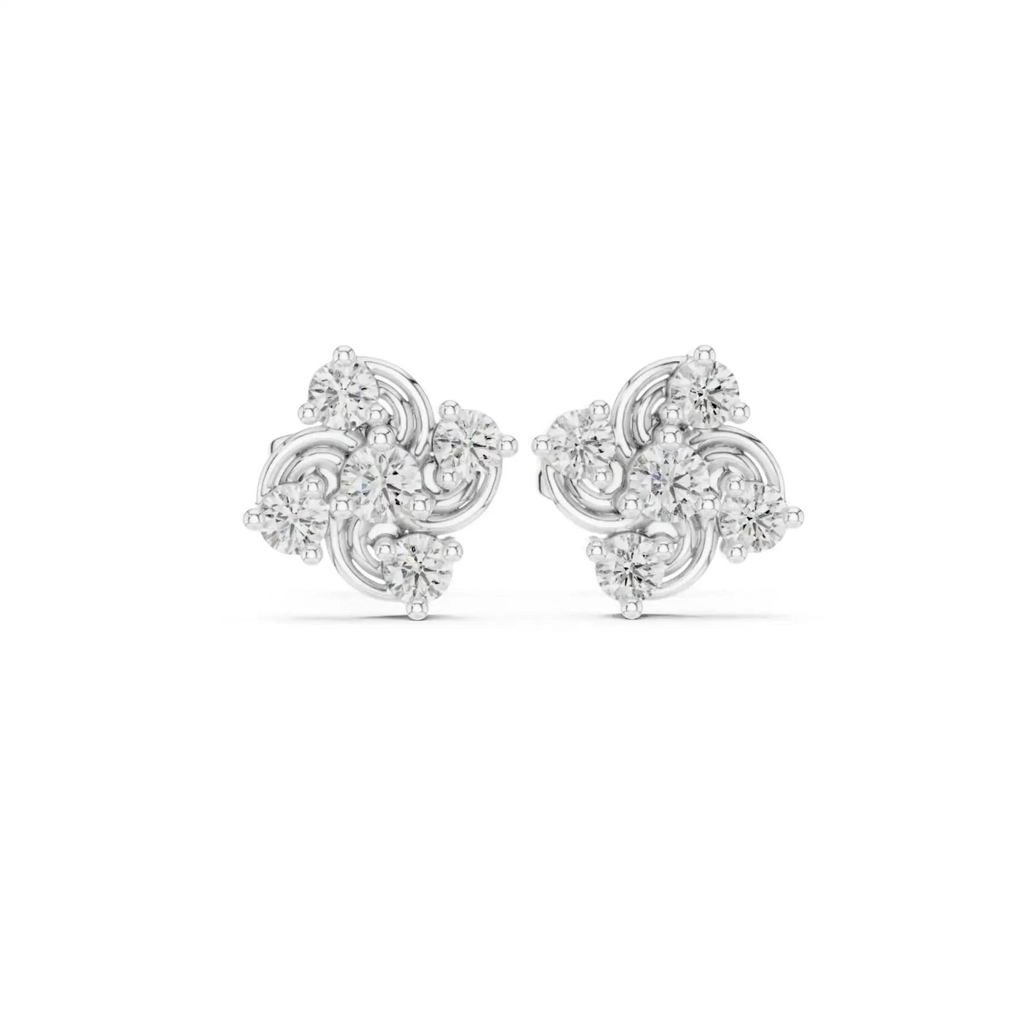 silver Diamond Swirl Stud Earrings