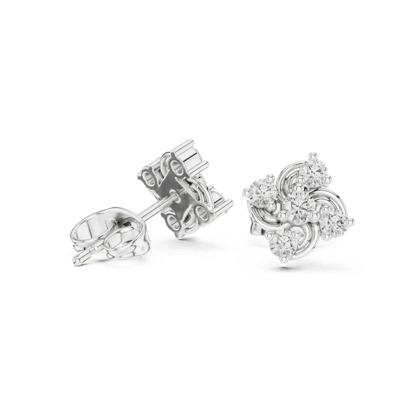 silver Diamond Swirl Stud Earrings