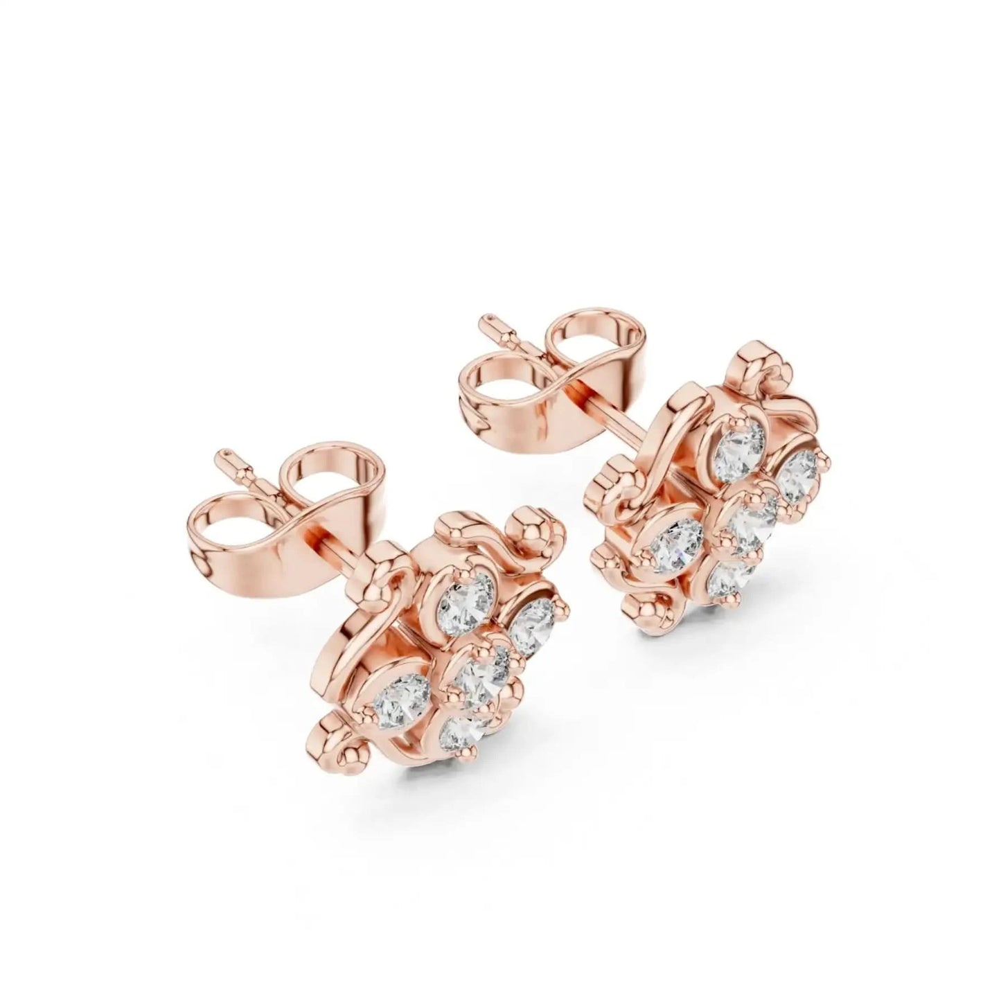silver Royal Flower Stud Earrings