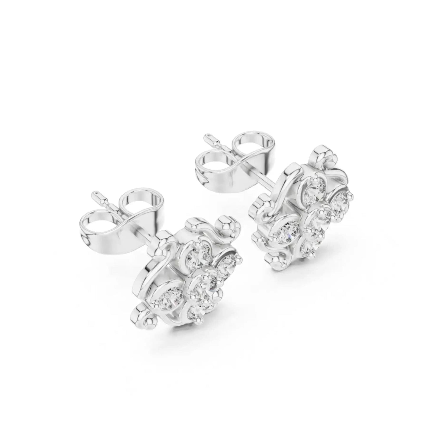 silver Royal Flower Stud Earrings