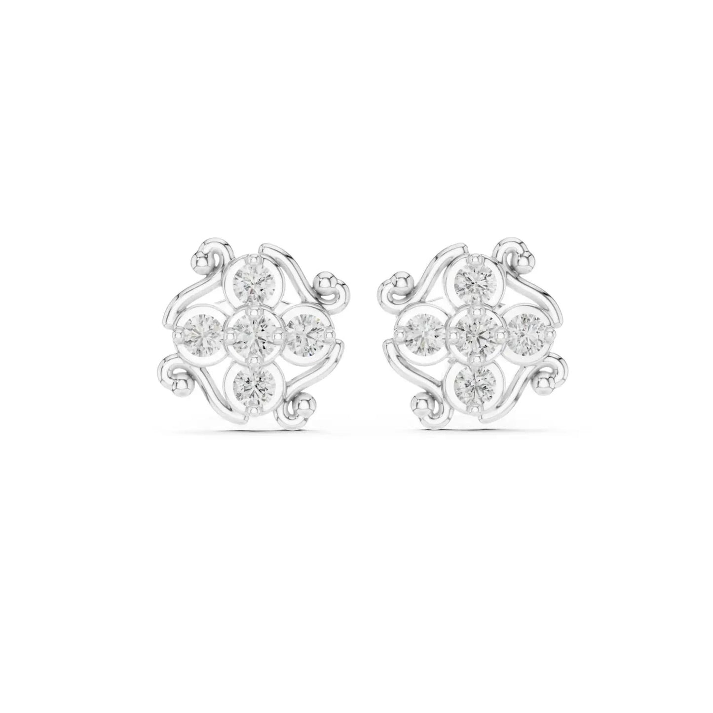 silver Royal Flower Stud Earrings