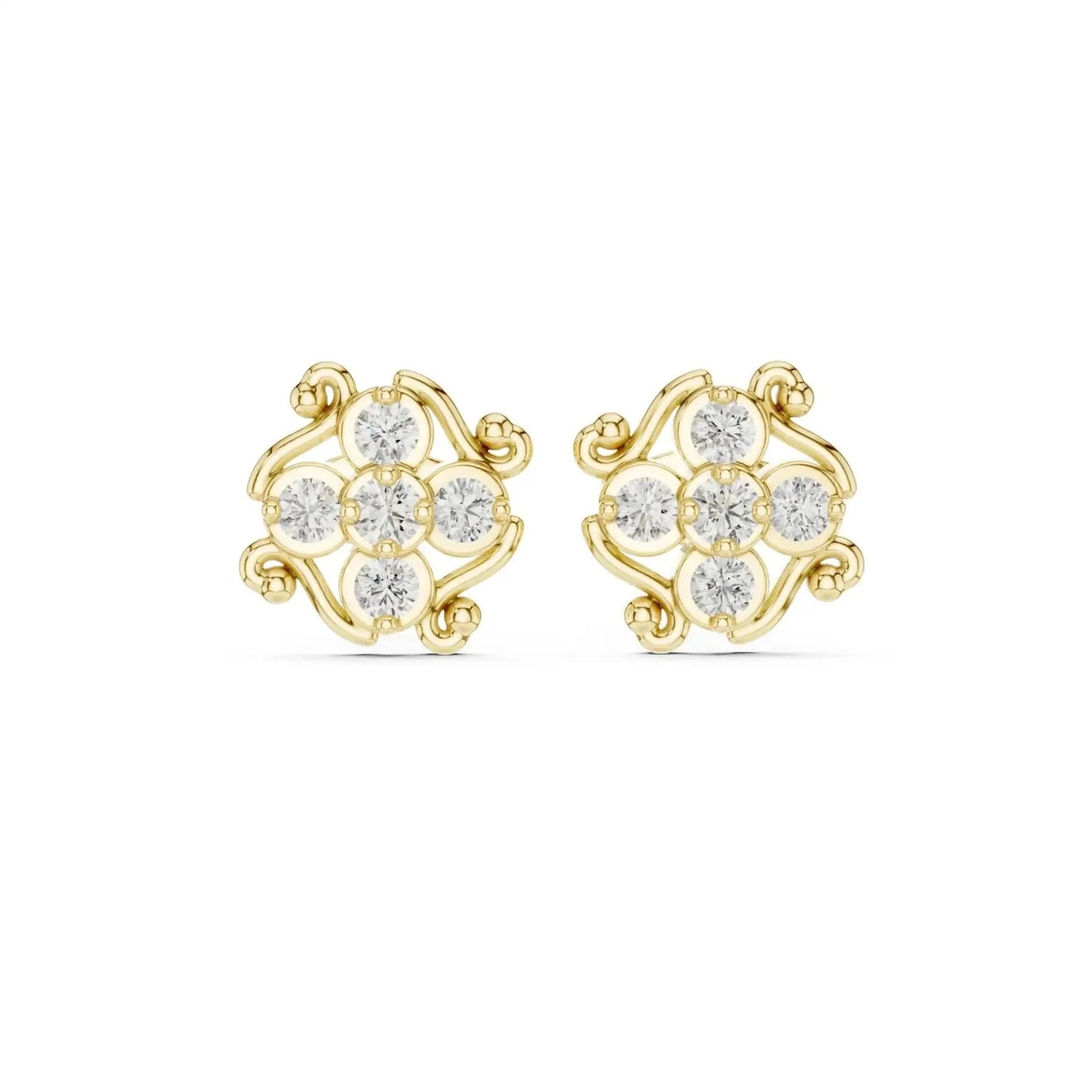 silver Royal Flower Stud Earrings