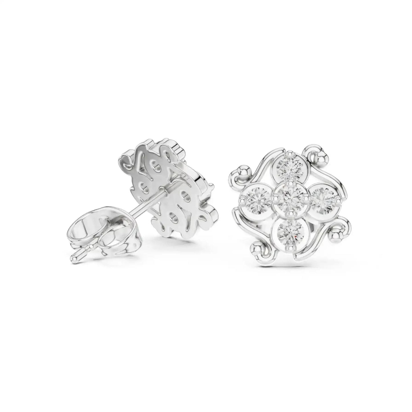 silver Royal Flower Stud Earrings