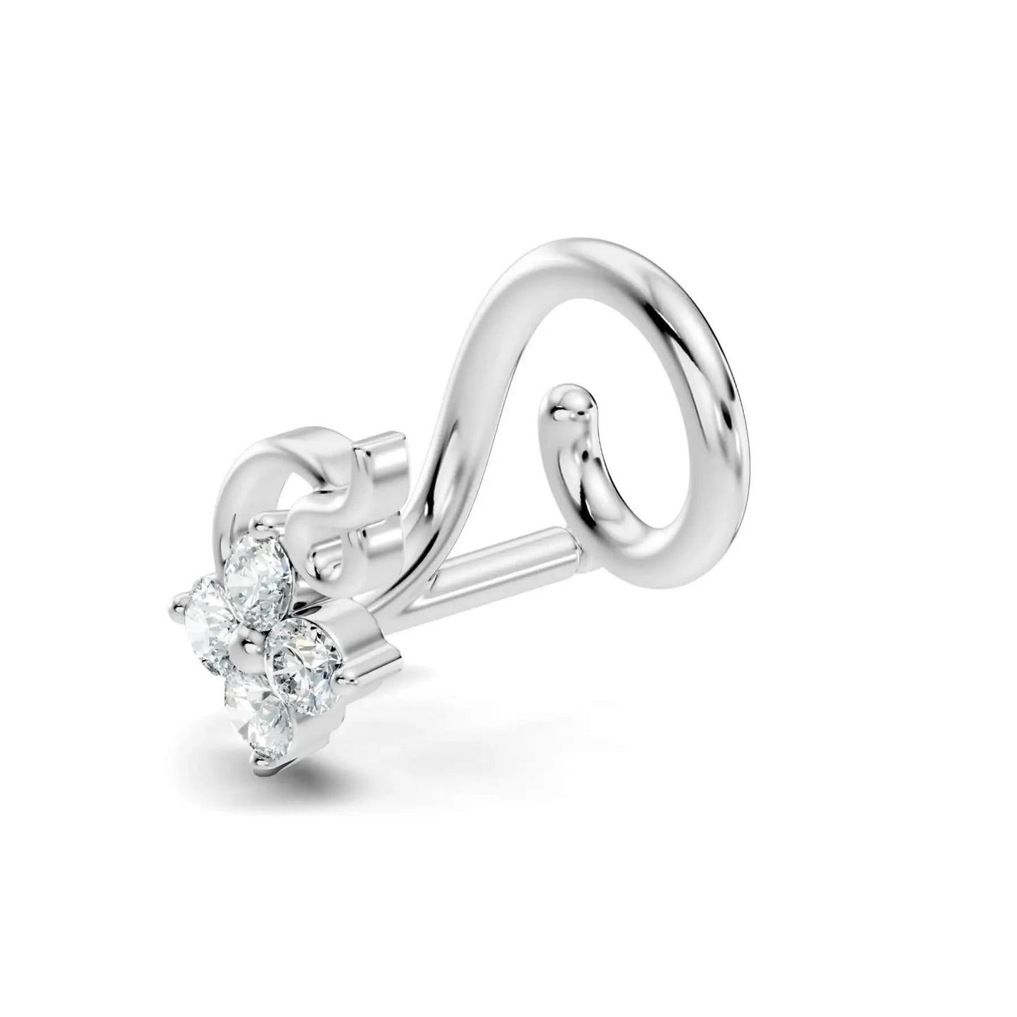 silver Petal Shine Drop Nose Pin