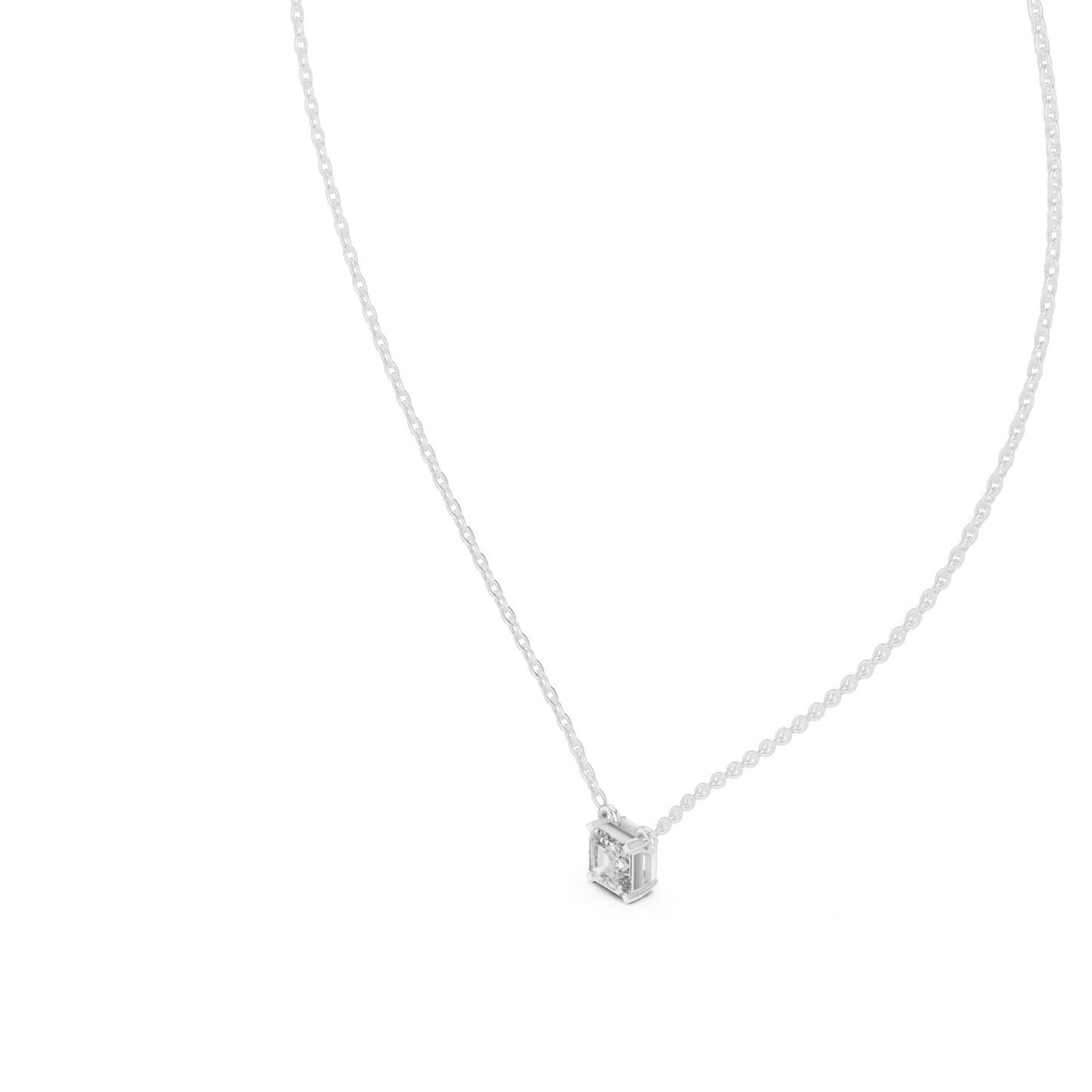 silver Emerald Cut Solitaire Pendant