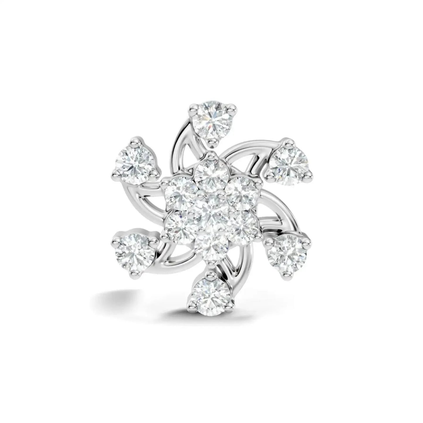 silver Diamond Petal Nose Pin