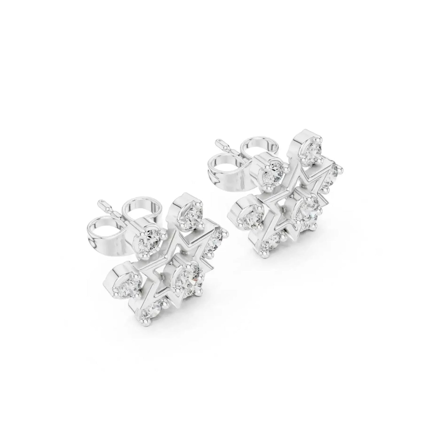 silver Celestial Star Diamond Studs