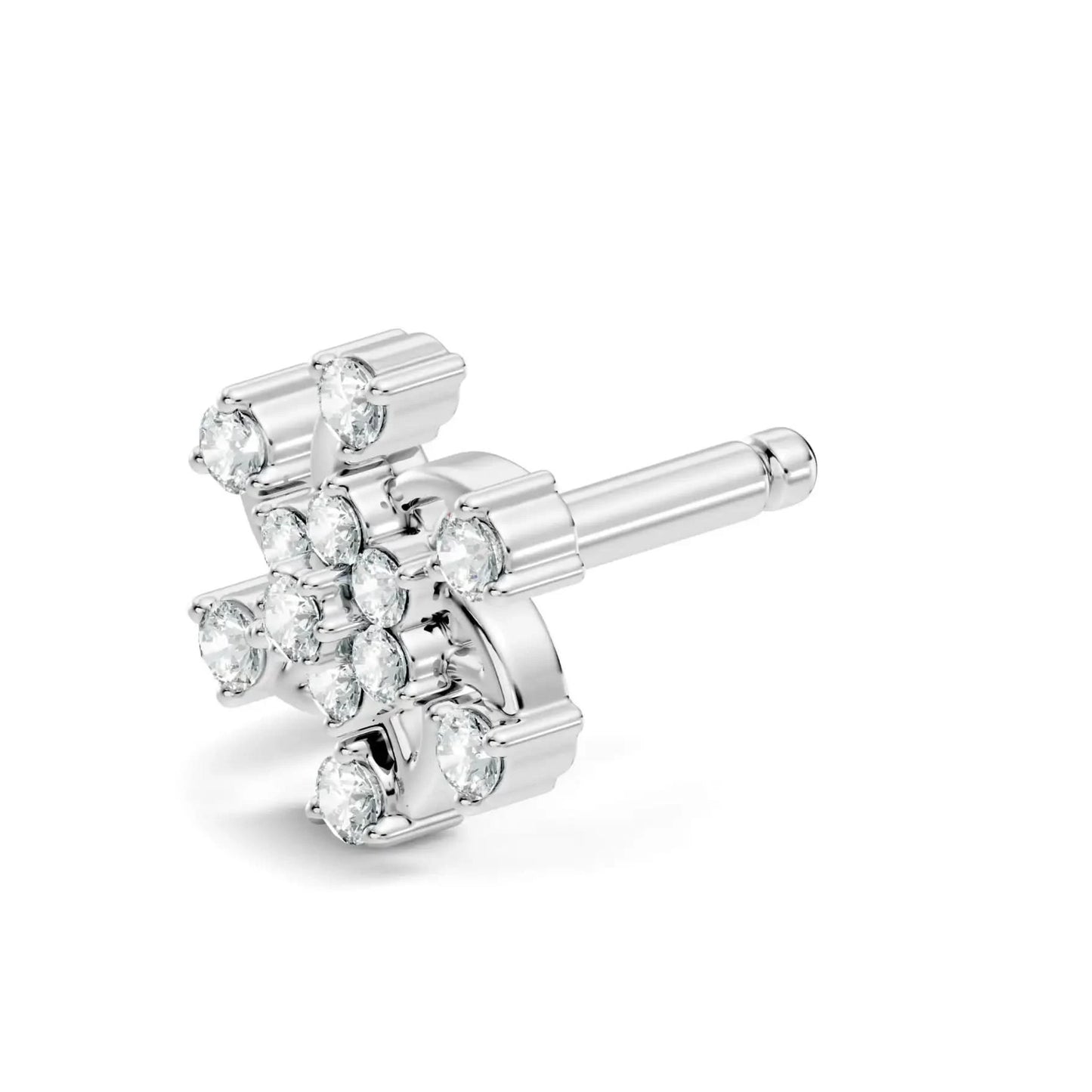 silver Diamond Petal Nose Pin