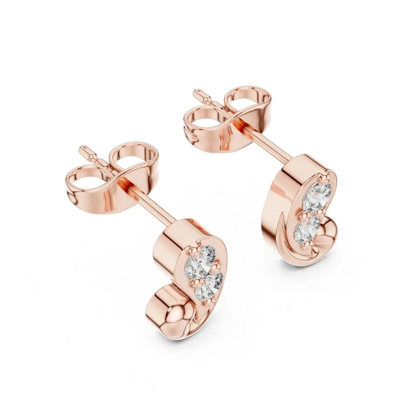 silver Curved Diamond Stud Earrings