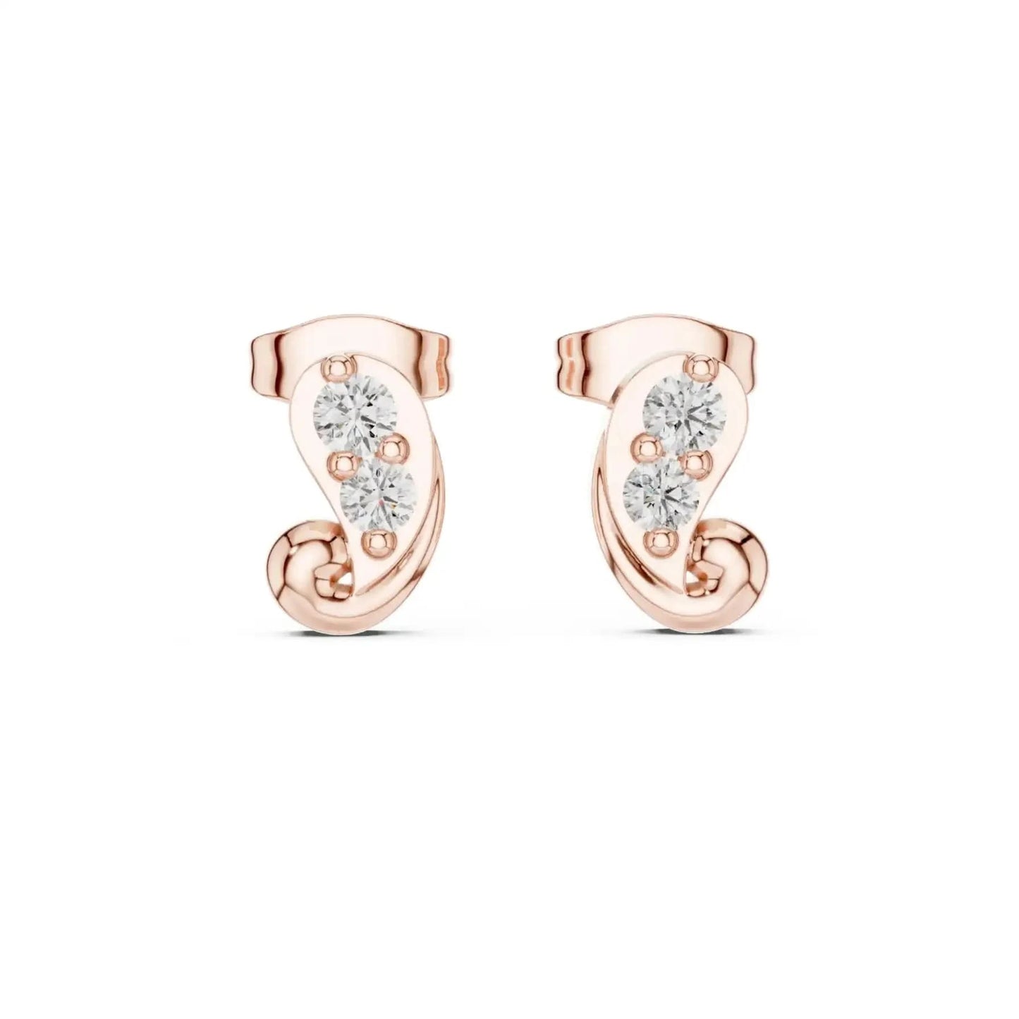 silver Curved Diamond Stud Earrings