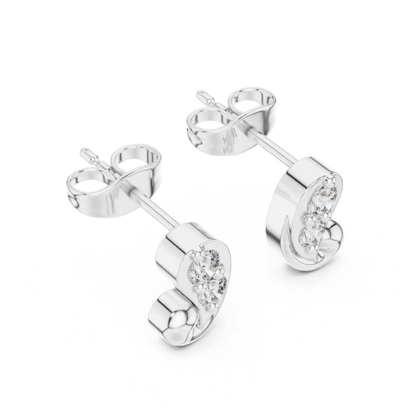 silver Curved Diamond Stud Earrings
