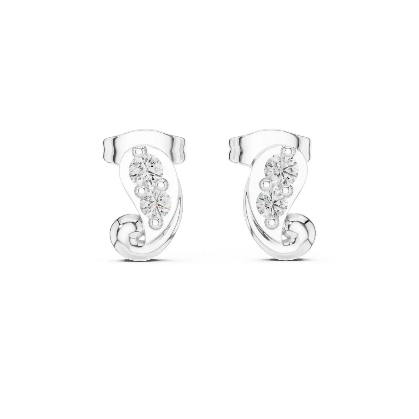 silver Curved Diamond Stud Earrings