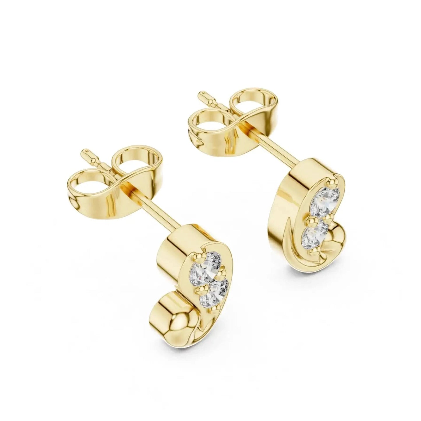 silver Curved Diamond Stud Earrings