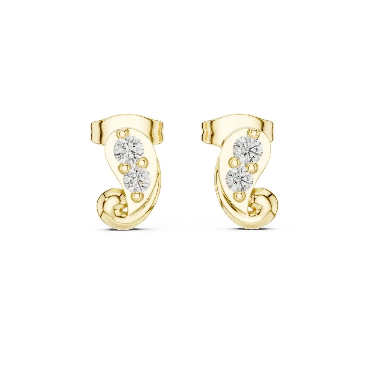 silver Curved Diamond Stud Earrings