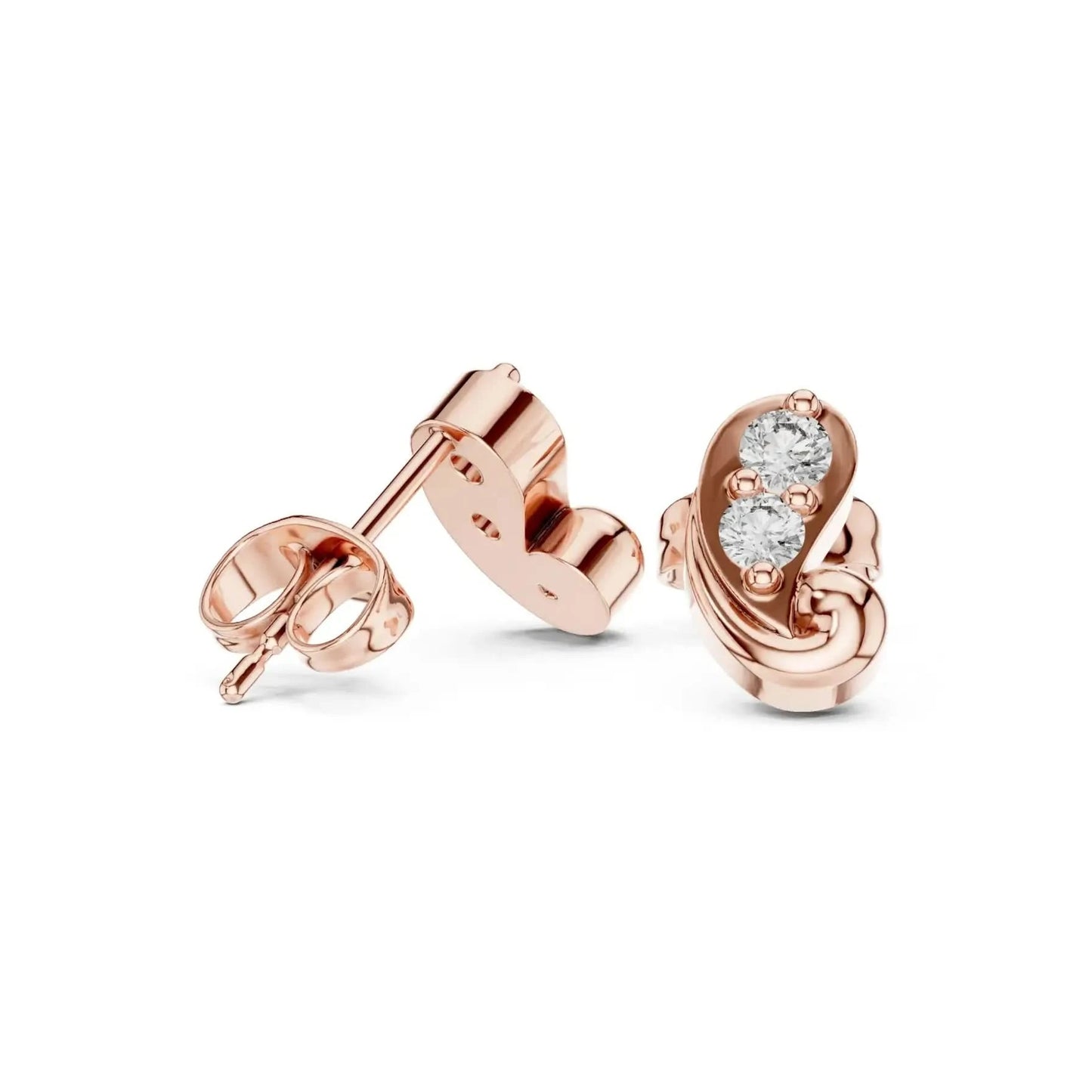 silver Curved Diamond Stud Earrings