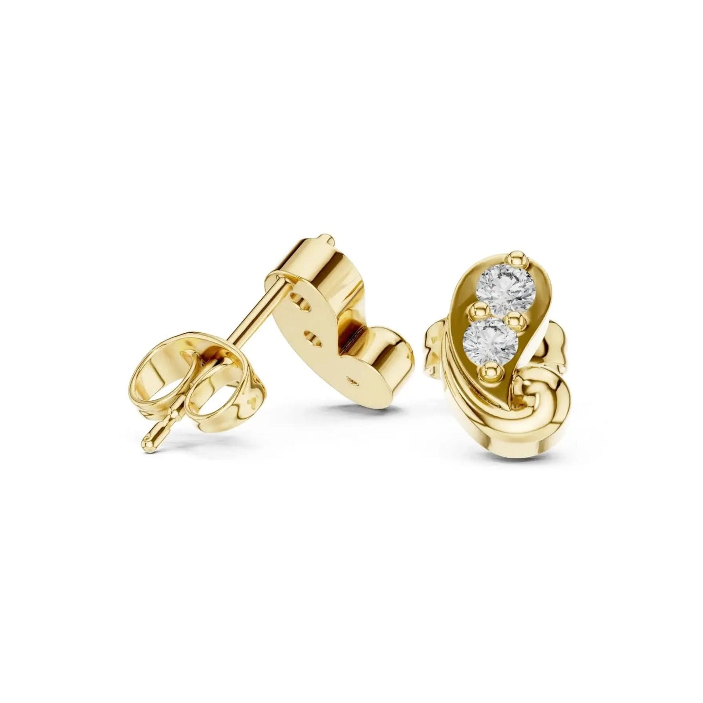 silver Curved Diamond Stud Earrings