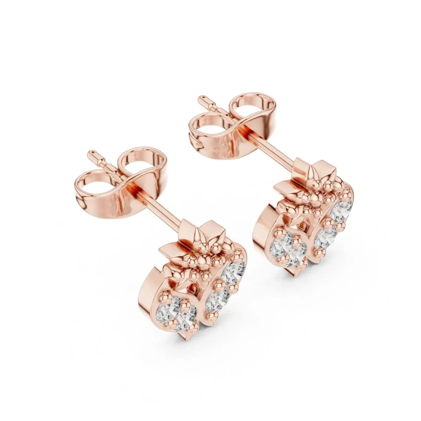 silver Diamond Heart Flower Studs